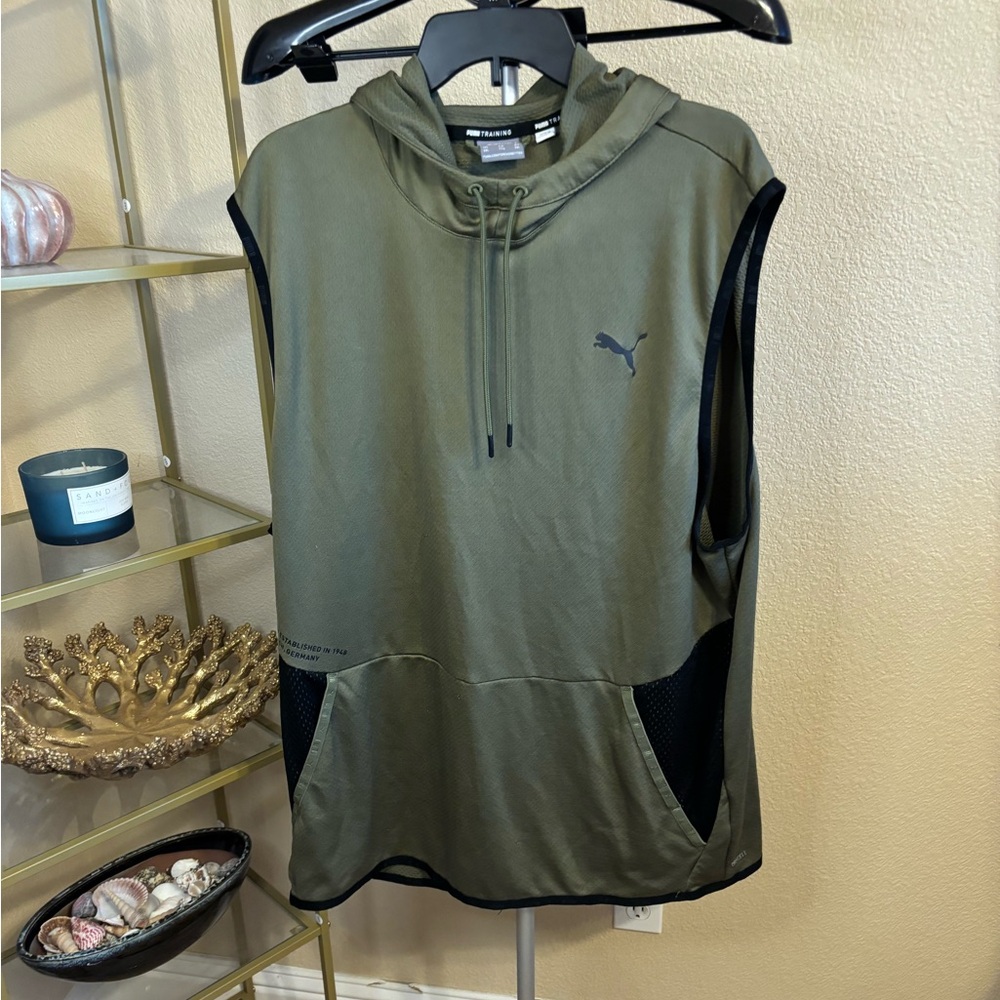 Puma‎ Training Sleeveless Hoodie XXL Olive Green Pullover Muscle Tank